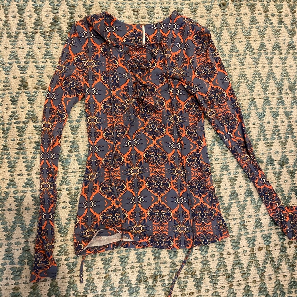 Free People lace up long sleeve boho festival top